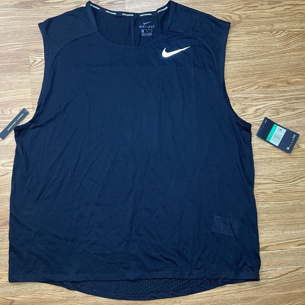 Nike Running Shirt Mens Sz XL Black Tank Top Dri-Fit Breathe Sleeveless Athletic